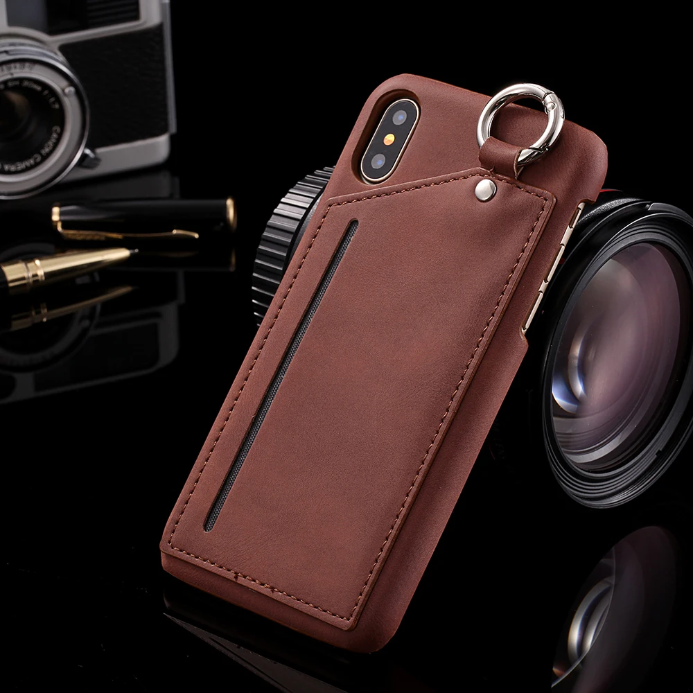 

Retro Cards Wallet Phone Case For iPhone XS Max XR X 10 7 8 6 6s Leather Finger Ring Cover For iPhone 6 6s 7 8 Plus Phone Cases