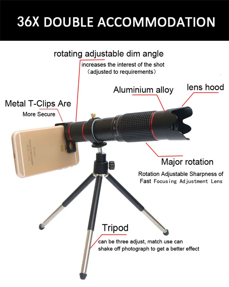 Универсальный 4K 36x зум телескопический объектив для мобильного телефона телефото внешний смартфон объектив камеры для IPhone Sumsung huawei все телефоны