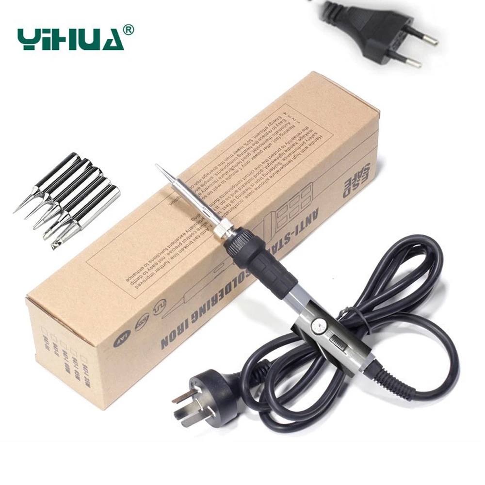 

YIHUA Temperature Adjustable Electric Welding Solder Soldering Iron Handle Heat Pencil With 5pcs Tips US EU plug 110V/220V 60W