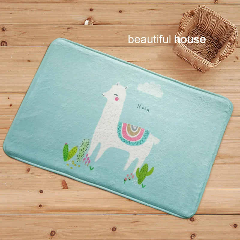 

Cute Cartoon Llama Alpaca with Unicorn Horn Doormat Anti Slip Entrance Mat Floor Rug Indoor Door Mats Home Decor Rubber Backing