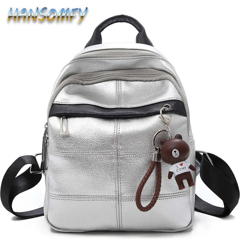 

Fashion Women Bag Backpacks For Teenager Girls Leather Rucksack Silver Simple Multifunction Bagpack 2019 Travel Backpack YY-09