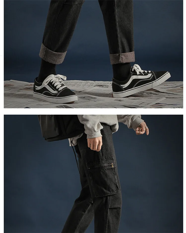 2018 мужской накладной карман стрейчевый облегающий повседневные брюки классические черные/синие свободные джинсы ковбойские байкерские