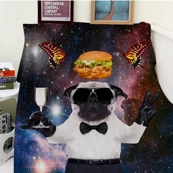 

Blanket plaid Warmth Soft Plush Easy Care Machine Wash Funny Cute Dog Coloful Galaxy Pugs hamburger butterfly Plaids on the Sofa