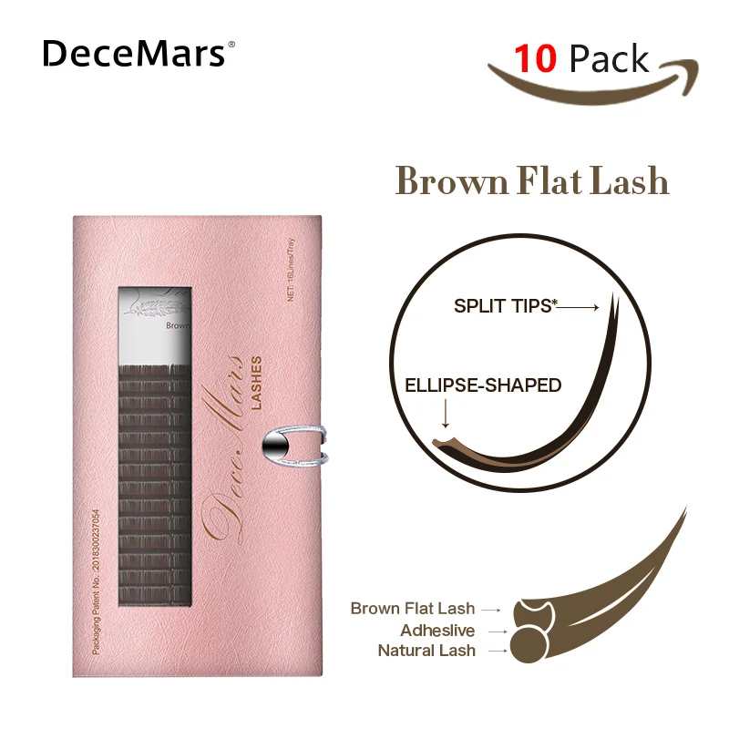 

DeceMars 10 cases/lot Brown matte eyelashes extension ellipse flat lashes ellipse eyelash extension fit Flat lashes 0.15 B/C/D
