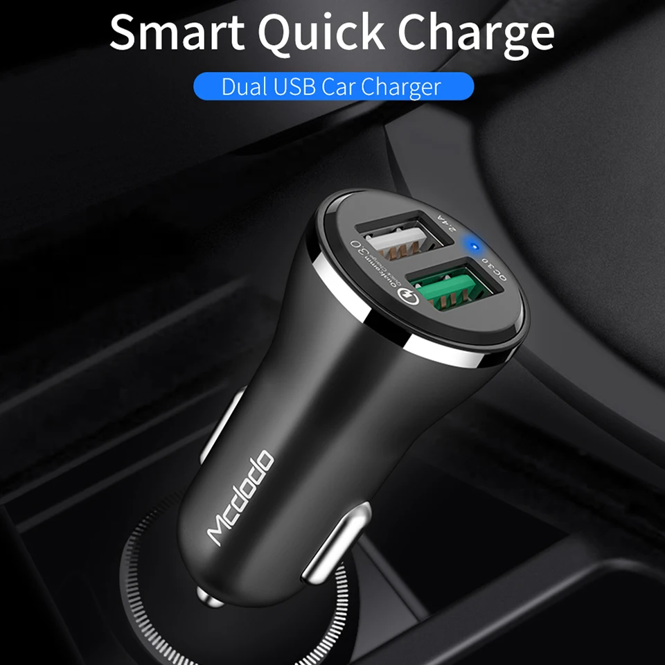 Mcdodo سيارة شاحن يو اس بي سريعة تهمة 3.0 الهاتف المحمول شاحن المزدوج USB سريع QC 3.0 سيارة شاحن سامسونج Xiaomi شاحن الجهاز اللوحي