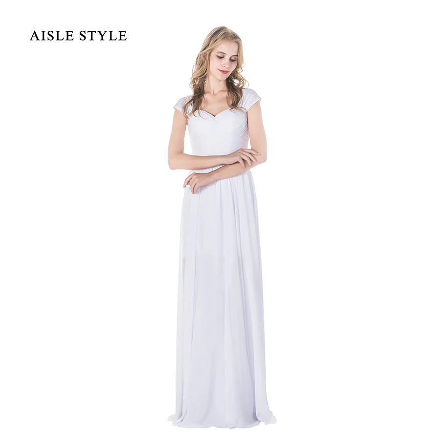 Elegant Off Shoulder Pleated Bodice Long White Chiffon Beach Wedding