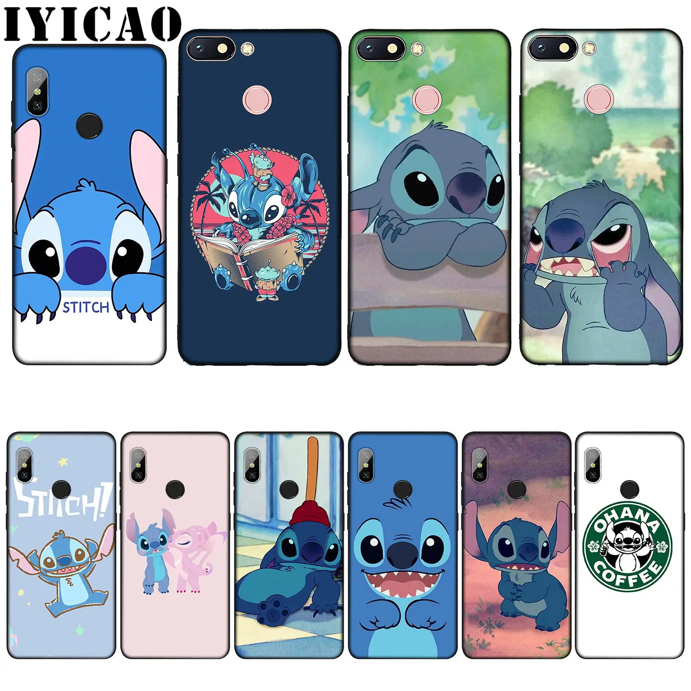 IYICAO cute cartoon Lilo Stitch Colorful Cute Silicone Soft Case for Xiaomi Redmi 6A 5A Note 7 4 4X 5 Plus 6 Pro Black TPU Cover |