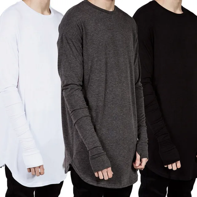 Moda hombres hip hop manga larga Camiseta con manguito
