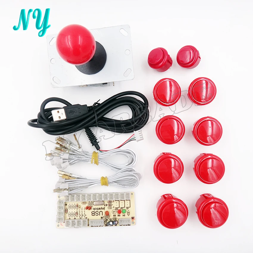 

DIY Handle Arcade Set Kits 5 Pin Joystick 24mm/30mm Push Buttons Replacement Parts USB Cable Encoder Board To PC Joystick&Button