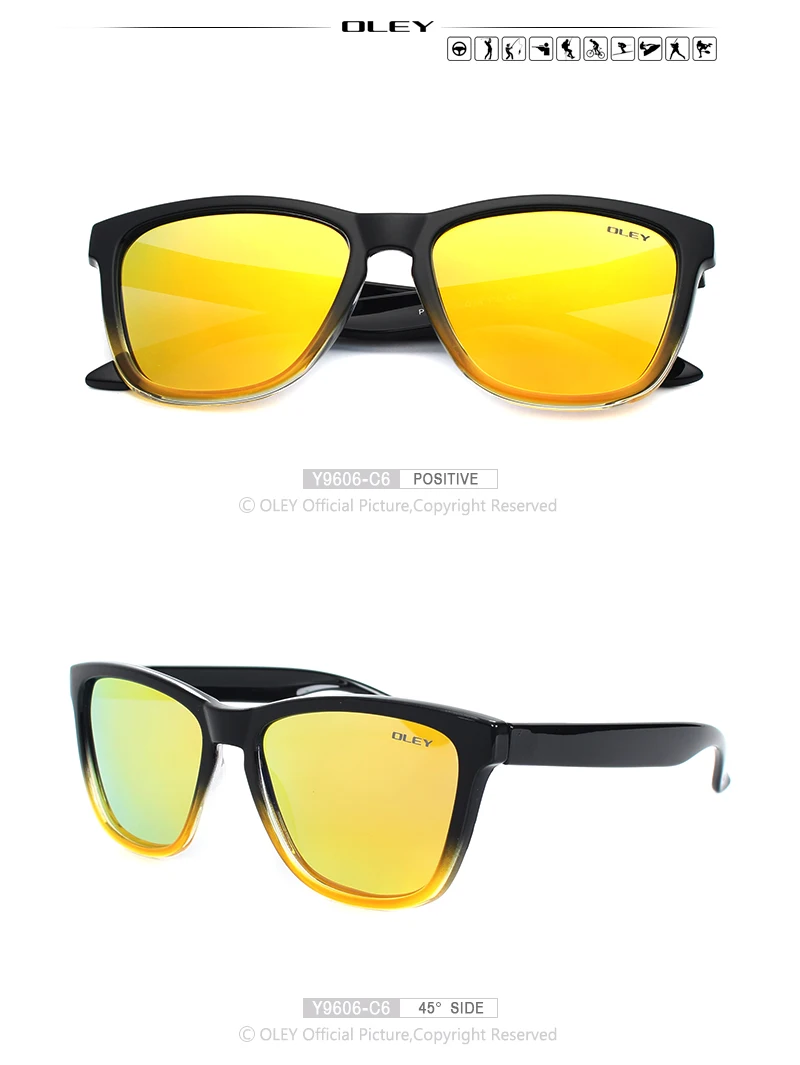 OLEY, зеркальные солнцезащитные очки, мужские, классические, квадратные, солнцезащитные очки, женские, поляризационные, градиентная оправа, фирменный дизайн, UV400, защита, oculos Y9606