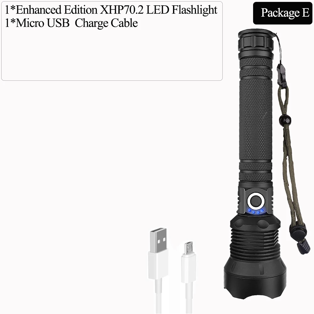 Супер яркий XLamp xhp70.2 самый мощный светодиодный светильник-вспышка с usb Zoom фонарь xhp70 xhp50 18650 или 26650 перезаряжаемый аккумулятор светодиодный светильник - Испускаемый цвет: Package E