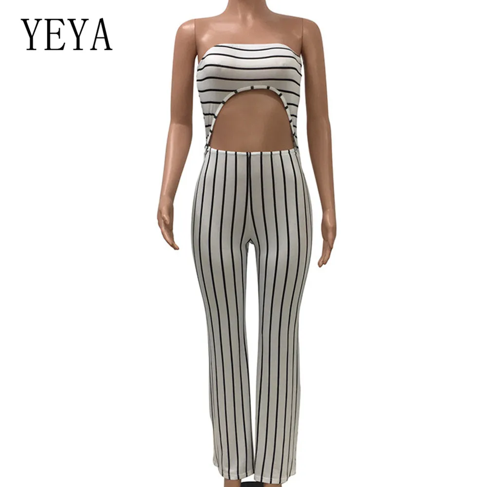 YEYA Sexy Cropped Umbilical Jumpsuits Women Elegant Off Shoulder Sleeveless Striped Loose Playsuits Summer Holow Out Wear YEYA Sexy Cropped Umbilical Jumpsuits Women Elegant Off Shoulder Sleeveless Striped Loose Playsuits Summer Holow Out Wear