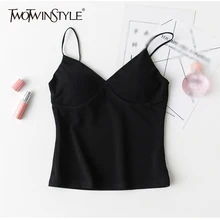 TWOTWINSTYLE, сексуальный жилет с v-образным вырезом, Женский танковый корсет на бретельках, женские короткие топы на молнии, весна-лето, повседневная одежда