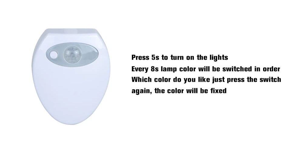 Motion Sensor Toilet Seat Lighting 8 Colors Backlight Toilet Bowl Automatic Night Lamp 3 AAA Seat Sensor Light LED Toilet Lamp (24)