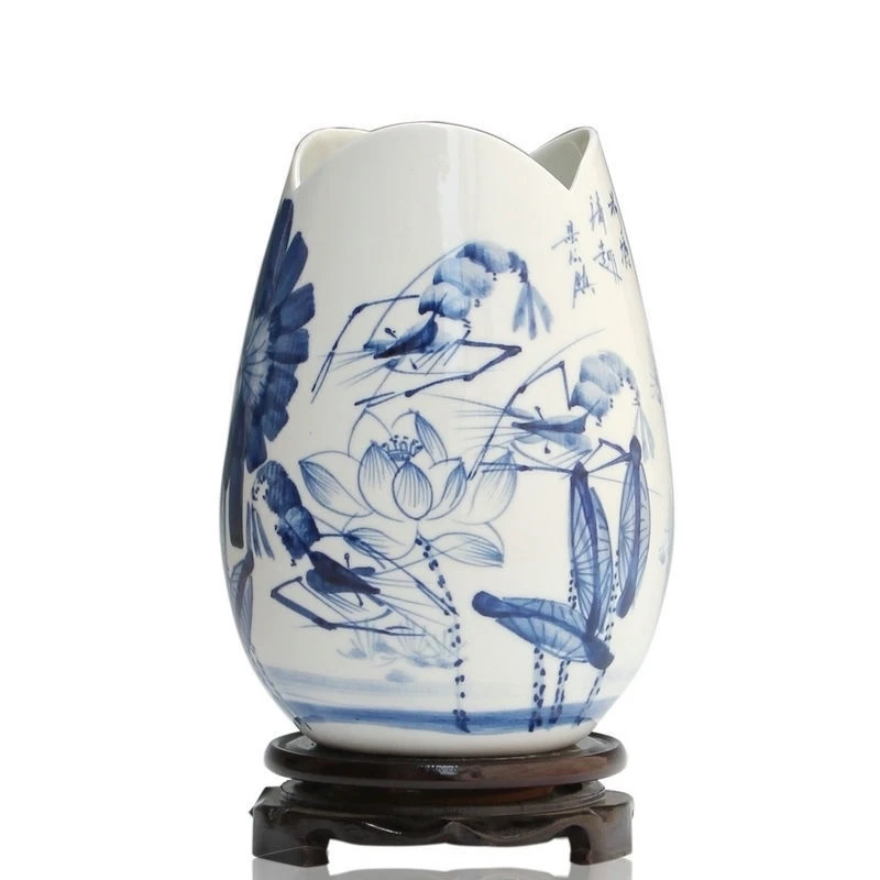 Керамика s синий и белый Фарфоровая керамика ваза для гостиной в современном китайском стиле цветок креветки