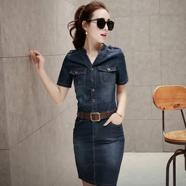 

2019 Summer Slim Sexy Women Denim Dress Short sleeve Casual Plus Size Jeans Women Dress vestido
