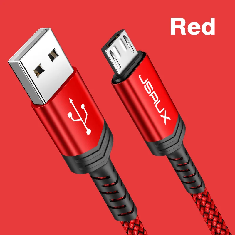 JSAUX Micro USB кабель 2.4A Быстрый кабель синхронизации данных и зарядки для samsung huawei Xiaomi Android Micro usb кабели для мобильных телефонов - Цвет: Red