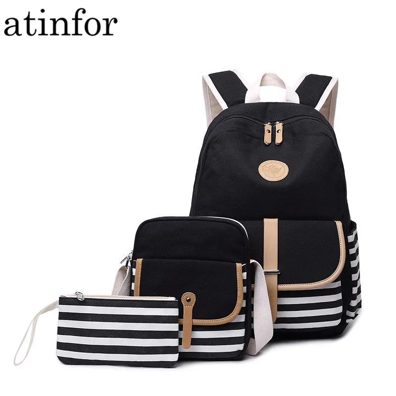  3pcs/set Canvas Fringe Women Backpack Student Book Bag with Purse Laptop College Bagpack Female Sch