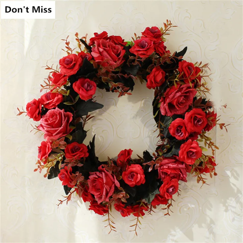 

Rose Flower Wreath Fake Floral Xmas Garland Artificial Flower Thanksgiving Day Home Autumn Fall Decoration Christmas Wieniec