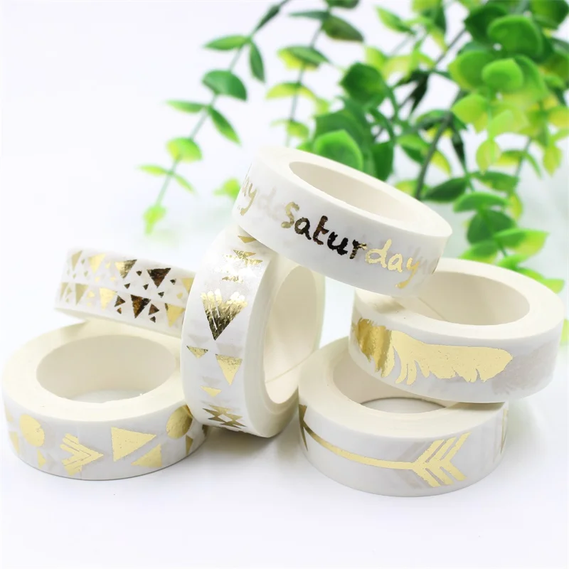 

ZFPARTY 15mm*10m Adhesive Tape for Scrapbooking DIY Craft Sticky Deco Masking Japanese Paper Washi Tape Gold Series