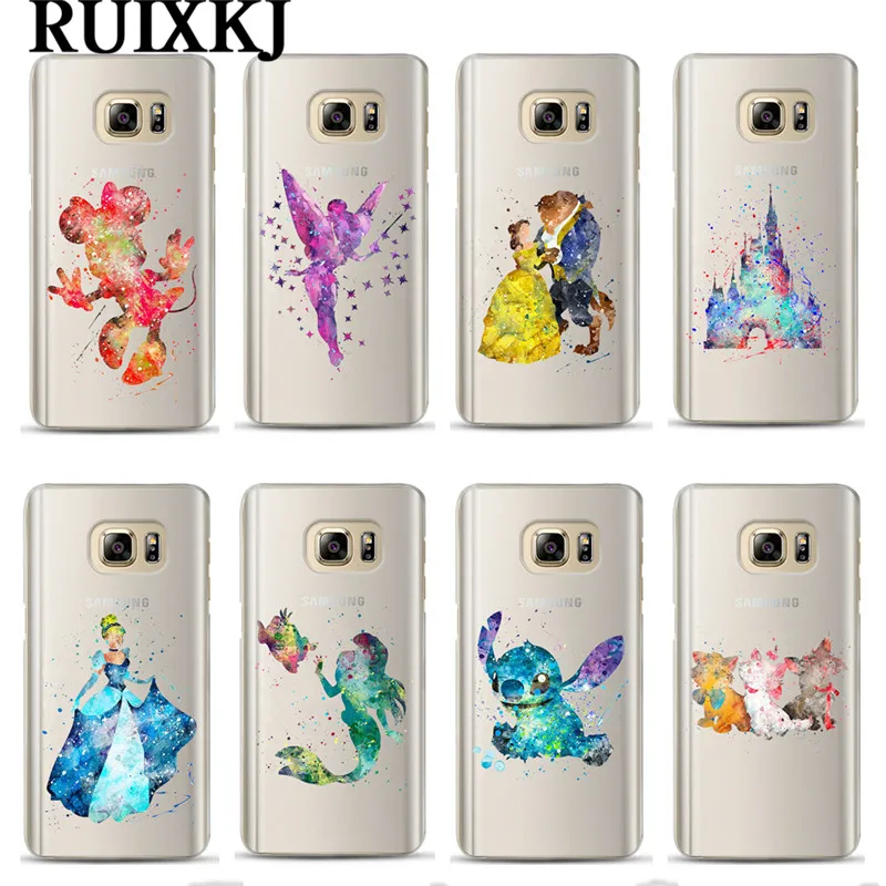 

Watercolor Art Snow White Mermaid Phone Case For Coque Samsung Galaxy S6 S7 Edge S8 S9 Plus A8 Plus 2018 Mickey Minnie Cover