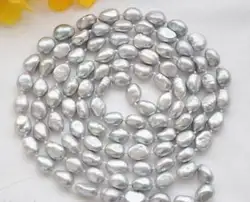 Горячие продажи новый Стиль> Новые Длинные 45 "7-8 мм БАРОККО Silver Freshwater Pearl necklace AAA