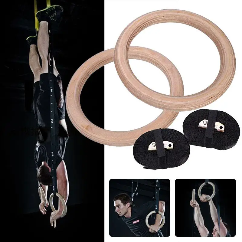 

Wooden 28mm Exercise Hanging Fitness Gymnastic Rings Adjustable Gym Crossfit Muscle Strength Training Pull Ups Muscle Ups