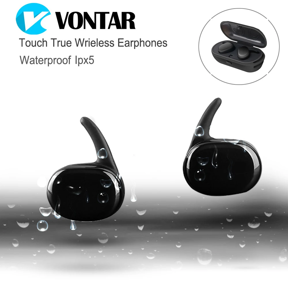 VONTAR IPX5 Sweatproof Touch TWS наушники с зарядным устройством анти-капля для занятий спортом беспроводные Bluetooth наушники-близнецы