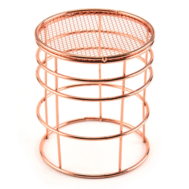 

1PCS European rose gold metal pen holder metal stationery pen holder office study table supplies wrought iron storage basket