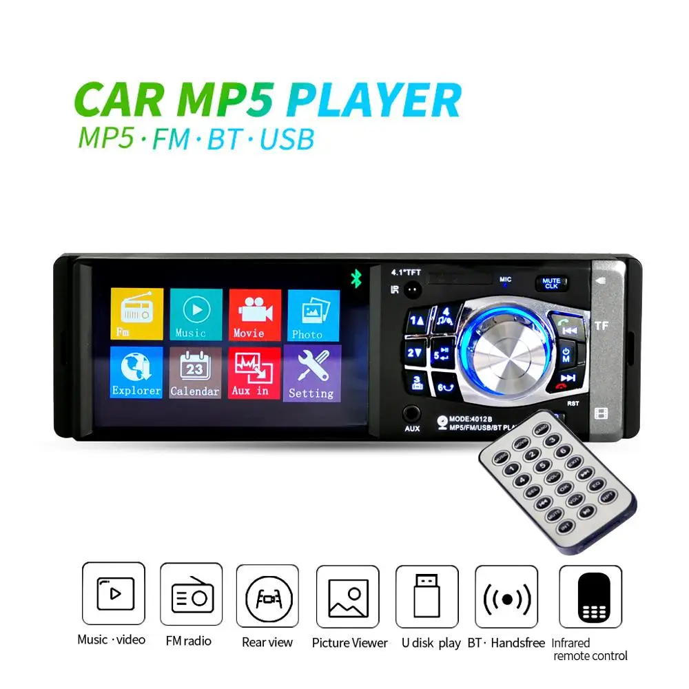 

HEVXM 4012B1 Din 4.1" Car Radio Stereo FM Bluetooth USB AUX FM Radio Autoradio MP5 Audio Player Remote Control Support Camera