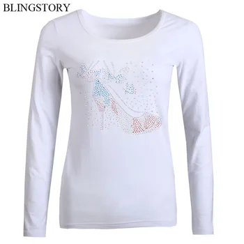 

BLINGSTORY Plus Size Women Autumn T Shirt Femme Long Sleeve Diamond Tunic Tops Tees XXXXXL