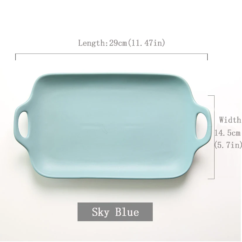 Керамический прямоугольный для выпечки Посуда уши матовая керамика пластина, фруктовая Салатница лоток для выпечки, тарелка для ужина - Цвет: sky blue