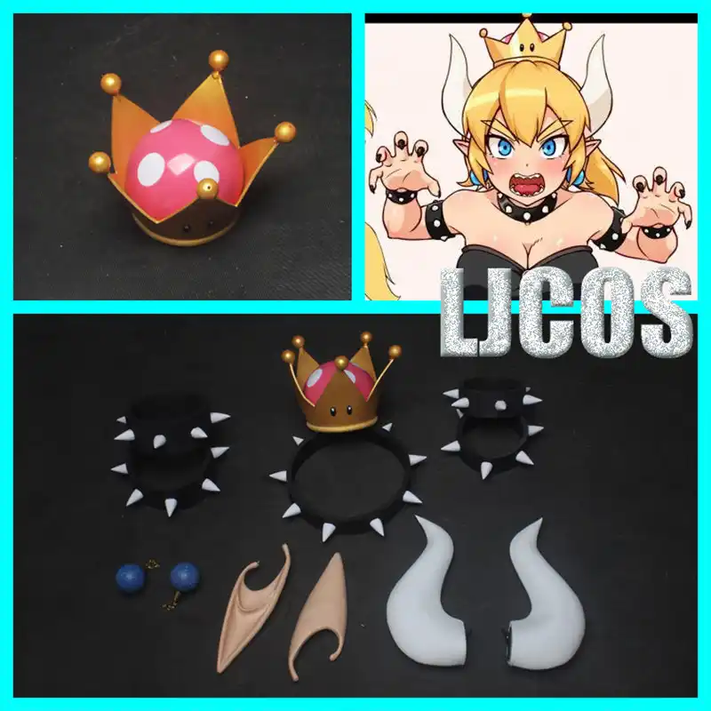 Super Mario bowsette Villano Princesa Cosplay Corona cuernos Pendientes Gargantilla Props