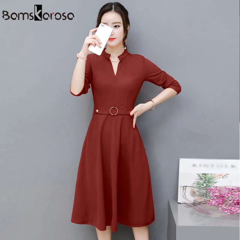

Red Shirt Dress Vintage Slim Black Office Dress 2019 Spring Autumn Solid Long Sleeve Work Wear Party Dresses Green Ladies Dress
