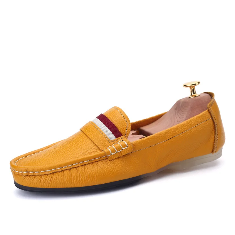 NPEZKGC/модные летние мягкие мужские лоферы; высококачественные мокасины из натуральной кожи; удобные мужские слипоны на плоской подошве; повседневная обувь для вождения - Цвет: Yellow