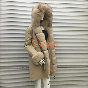 

2018 Real fur coat fox parkas winter jacket coat women parka big real raccoon fur collar natural fox fur liner long outerwear