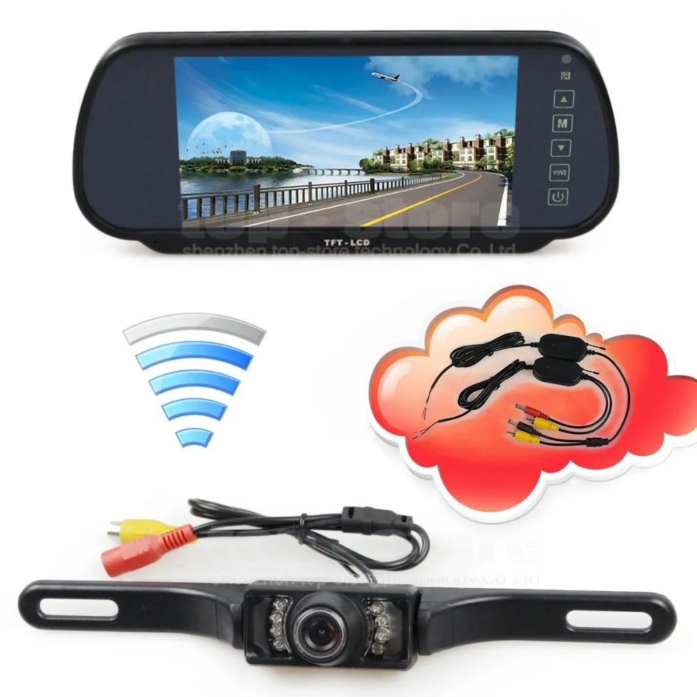 ФОТО DIYKIT Wireless Parking System IR Night Vision CCD Rear View Car Camera With 7 inch Car Rear View Mirror Monitor