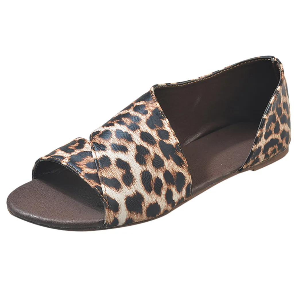 

Women's Summer Slip-On Flat Leopard Open Toe Beach Breathable Sandals Rome Shoe new Elegant soft Peep Toe Flat with Sandal Apr 2