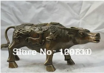 

00381 8'' Chinese Folk Faith Pure HandMade Bronze statue Bull Ox Auspicious Statue
