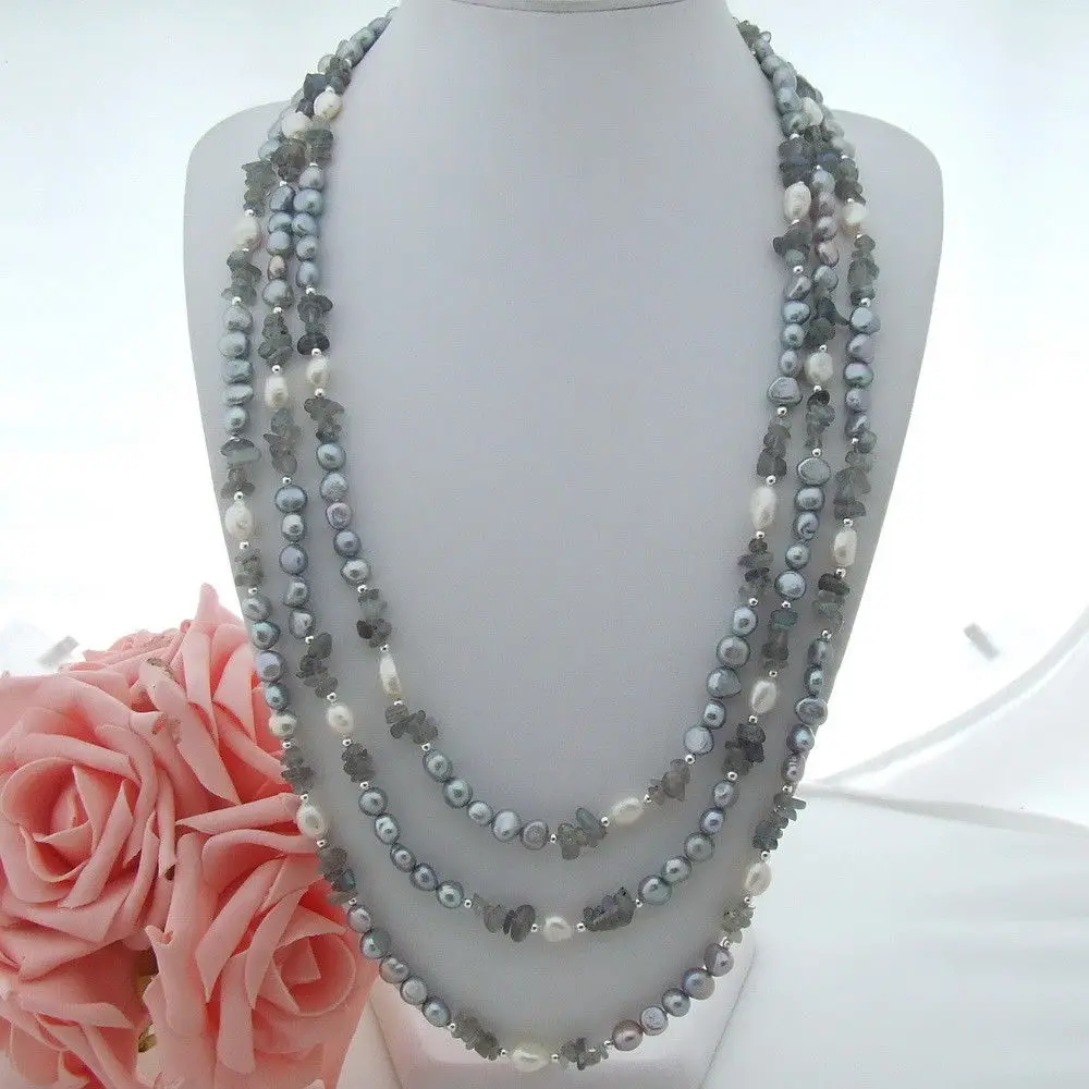 

Women's 90'' Grey Baroque Pearl Labradorite Necklace