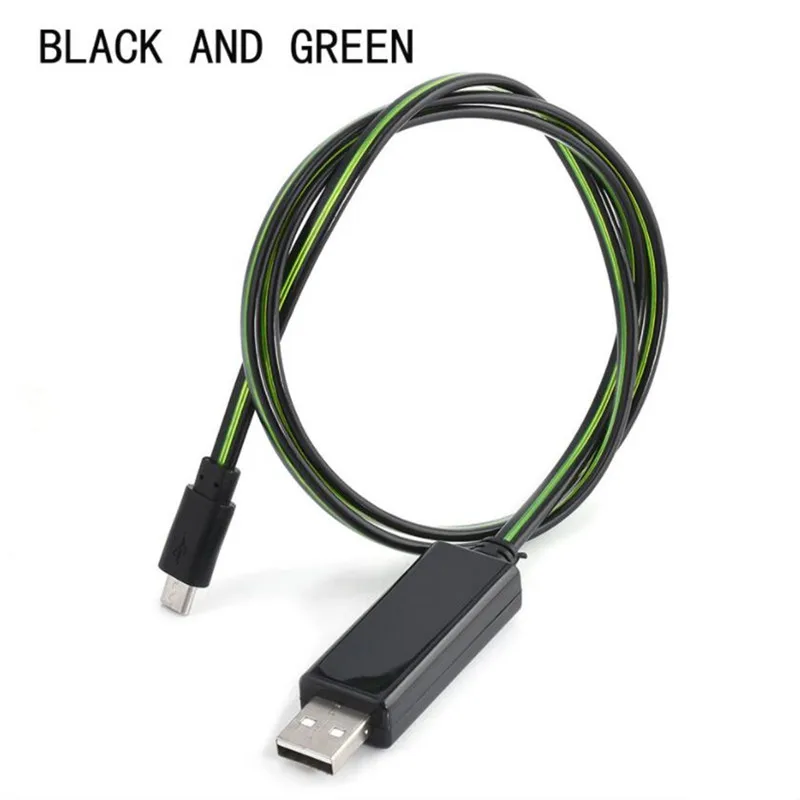 Струящийся светодиодный светящийся зарядный usb-кабель для передачи данных для iPhone X 8, 7 Plus, быстрая зарядка, зарядное устройство для телефона, адаптер для samsung, huawei, Xiaomi, шнур - Цвет: black and green