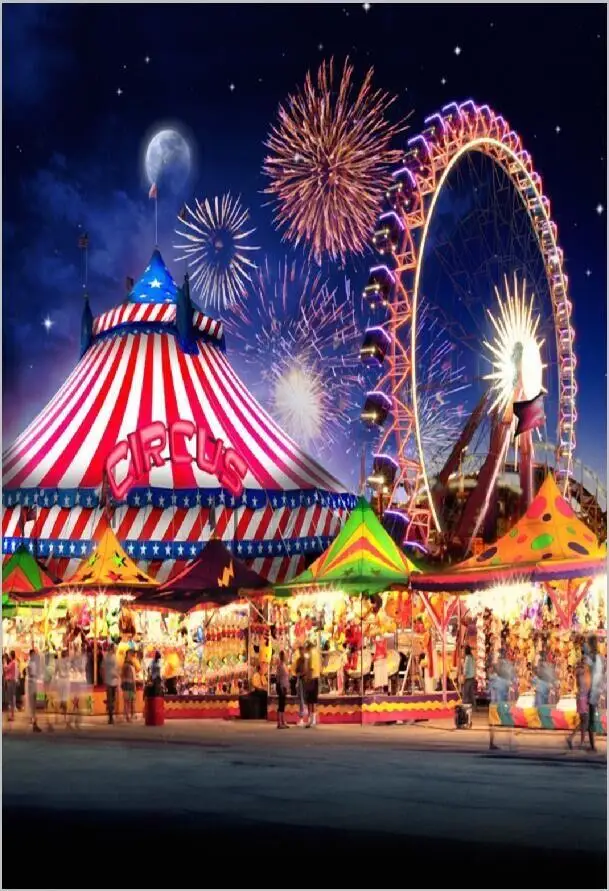 Night Sky Circus Tent Funfair Carnival Ferris Wheel Firework backdrop