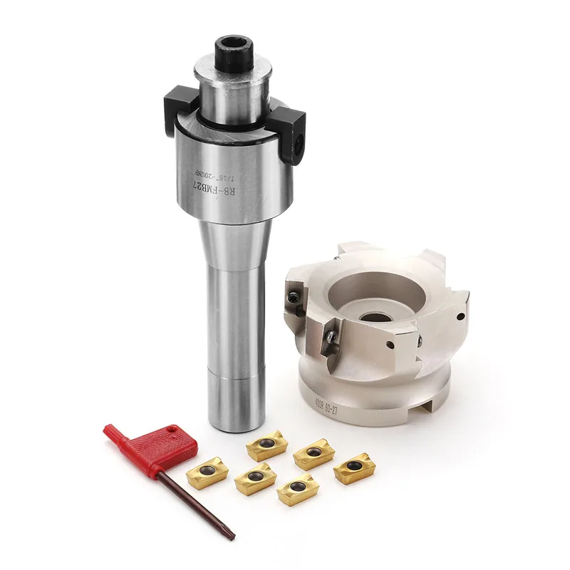 

R8 FMB27 400R 80mm 6 Flutes Face Milling Cutter + 6pcs APMT1604 Carbide Inserts + 1pc T Spanner Wrench