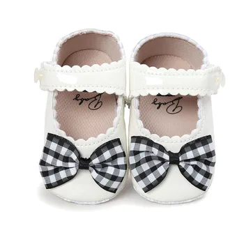 

Butterfly-kont PU Princess Shoes Plaid Bow Cotton Soft Sole First Walkers Summer Infant Baby Girl Shoes Wholesale