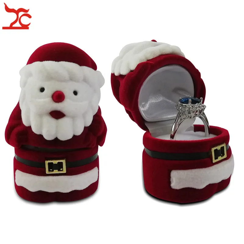 

Velvet Santa Claus Christmas Ring Necklace Casket Lovely Earring Ring Present Storage Jewelry Organizer Gift Box