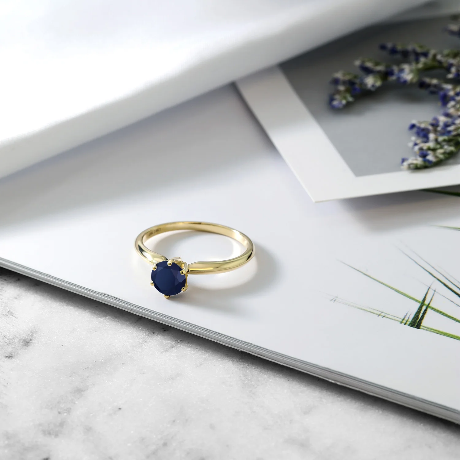 GemStoneKing 1 00 Ct натуральный голубой сапфир обручальное кольцо 14K желтое золото