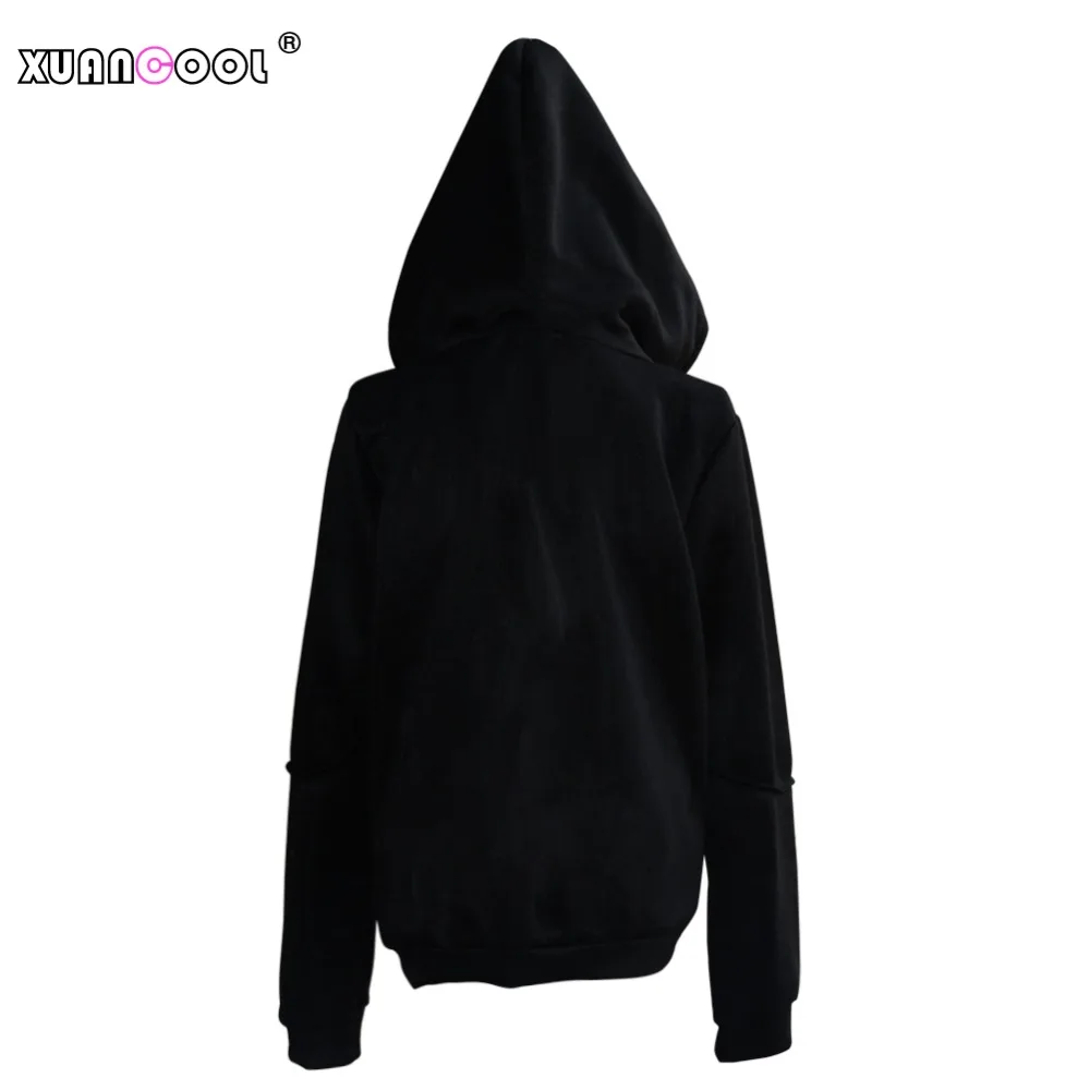  XUANCOOL Hoodies Women Gothic Moon Japanese Letters Printed Stitching Sleeve Pullover Ladies Coat B