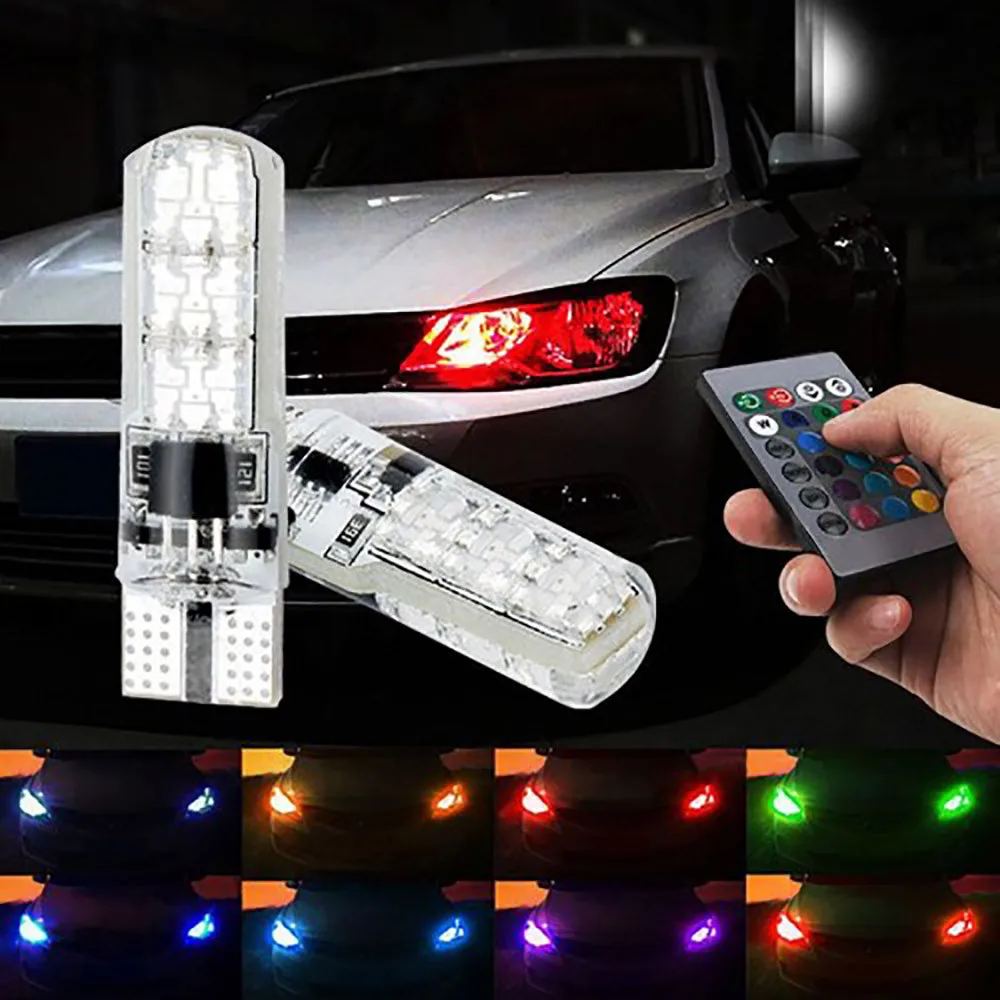 

Car Styling Led Lamp For Auto RGB T10-6smd Bulb Remote Control Car Width Light Strobe Light Atmosphere Light Car Accessories