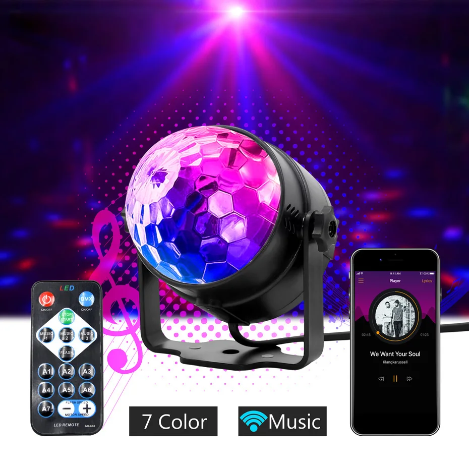 

SOLOLANDOR Sound Activated Rotating Disco Ball Party Light Strobe Lamp RGB LED Stage Lights For Christmas Home KTV Xmas Wedding