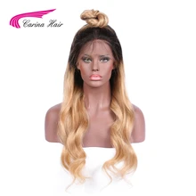 Carina Hair Body Wave T1B/27# Ombre Color Average Size Lace Front Wigs with Baby Hair Peruvian Non-Remy Human Hair Pre-Plucked
